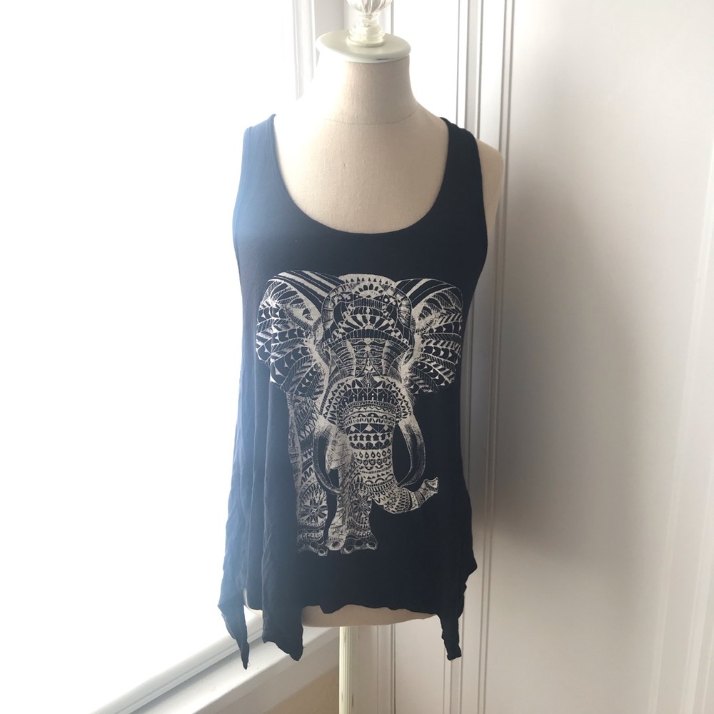 Elephant Graphic Black Flowy Tank Top